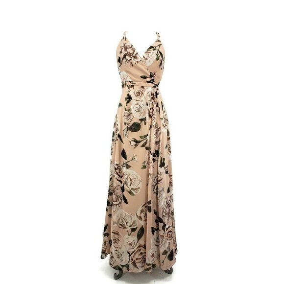 Fame & Partners  Floral Maxi Dress Womens 4 Strappy Pink Roses Wrap Front - Picture 2 of 9